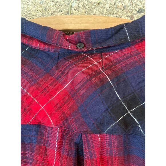 Distressed Red & Navy Plaid Button-Down Shirt By Cloth & Stone Frayed Hem Medium - Picture 6 of 8
